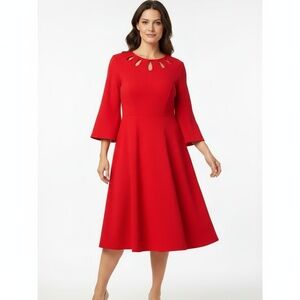 Danny And Nicole Womens Size 18W Red Ribbed Cutout Flared Sleeve Dress